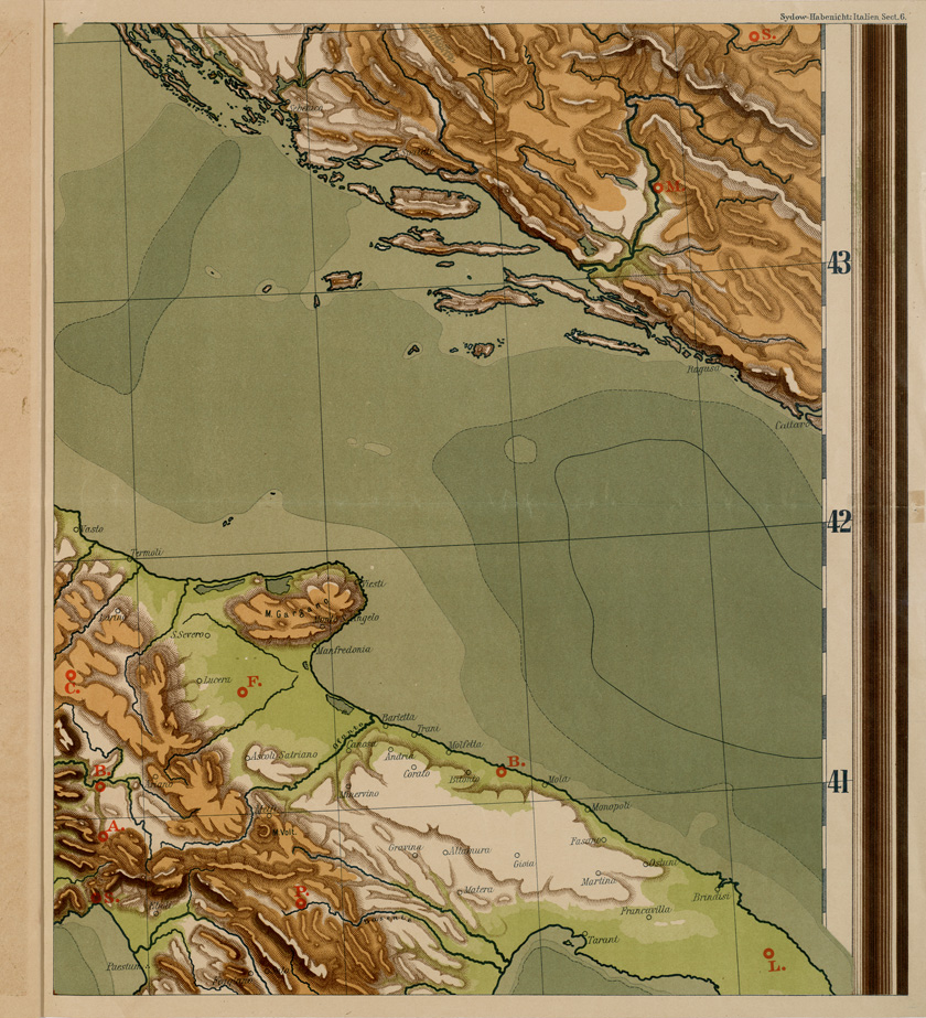 (N:5764) CARTA MURALE SCOLASTICA ORO - IDROGRAFICA COMPOSTA SECONDO IL PIANO DI EMILIO SYDOW - SECT. 6 (B0007763) Carte e stampe antiche: riproduzione a colori su carta (formato A1)