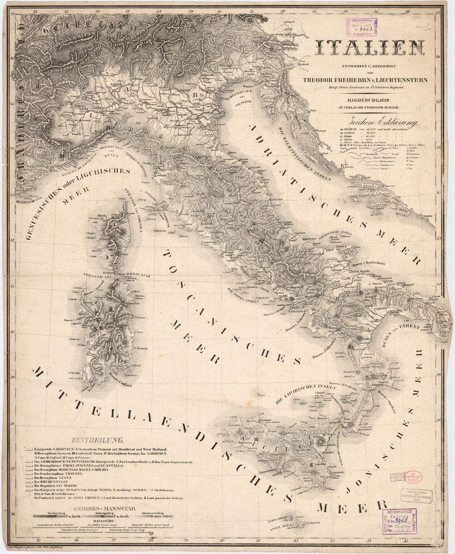(N:10897) ITALIEN ENTWORFEN U. GEZEICHNET VON THEODOR FREIHERRN V. LIECHTENSTEIN... Italia progettata... (B0007877) Carte e stampe antiche: riproduzione a colori su carta (formato A1)