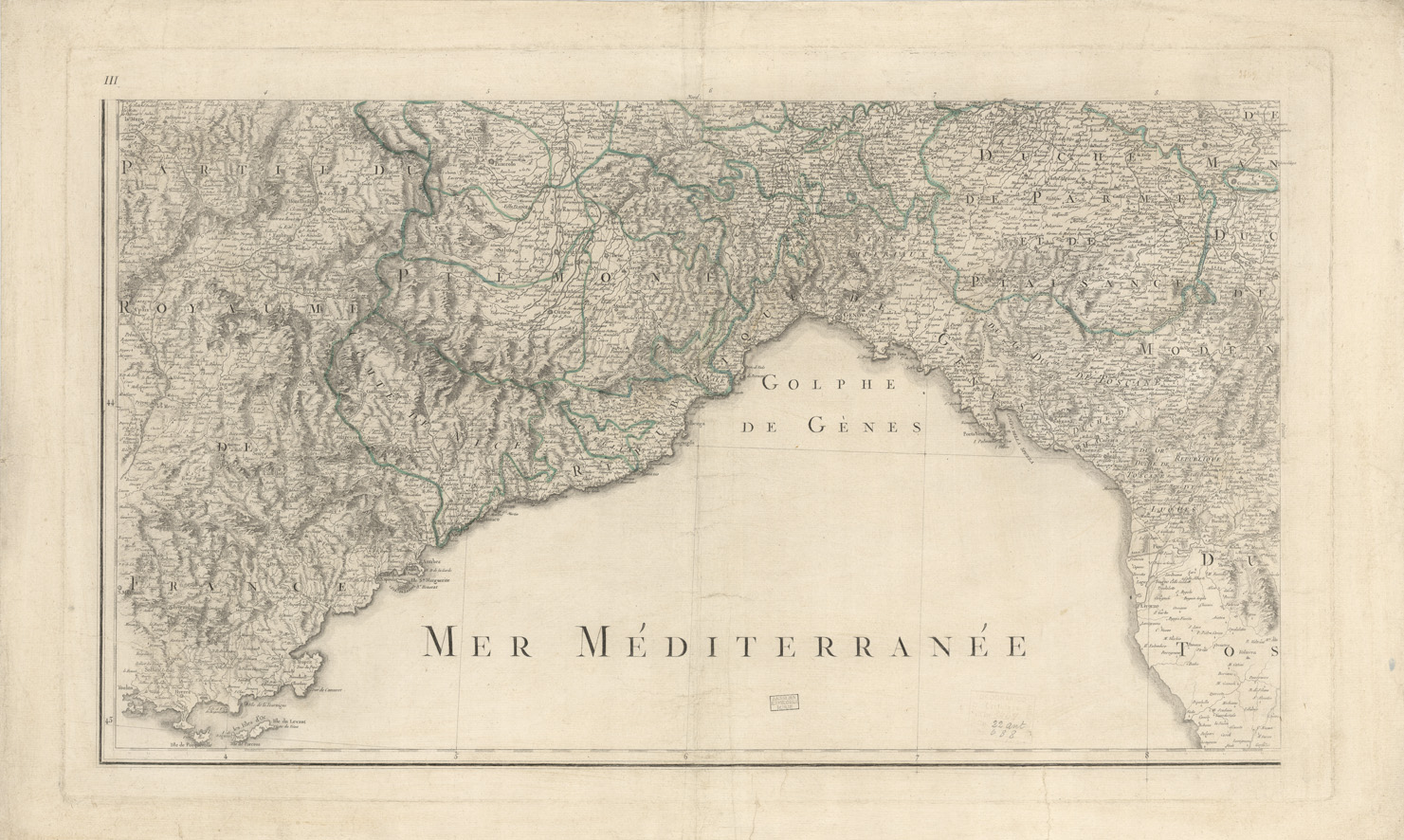 (N:8456) CARTE DE LA PARME SEPTENTRIONALE DE L'ITALIE - Foglio III (B0007969) Carte e stampe antiche: riproduzione a colori su carta (formato A1)