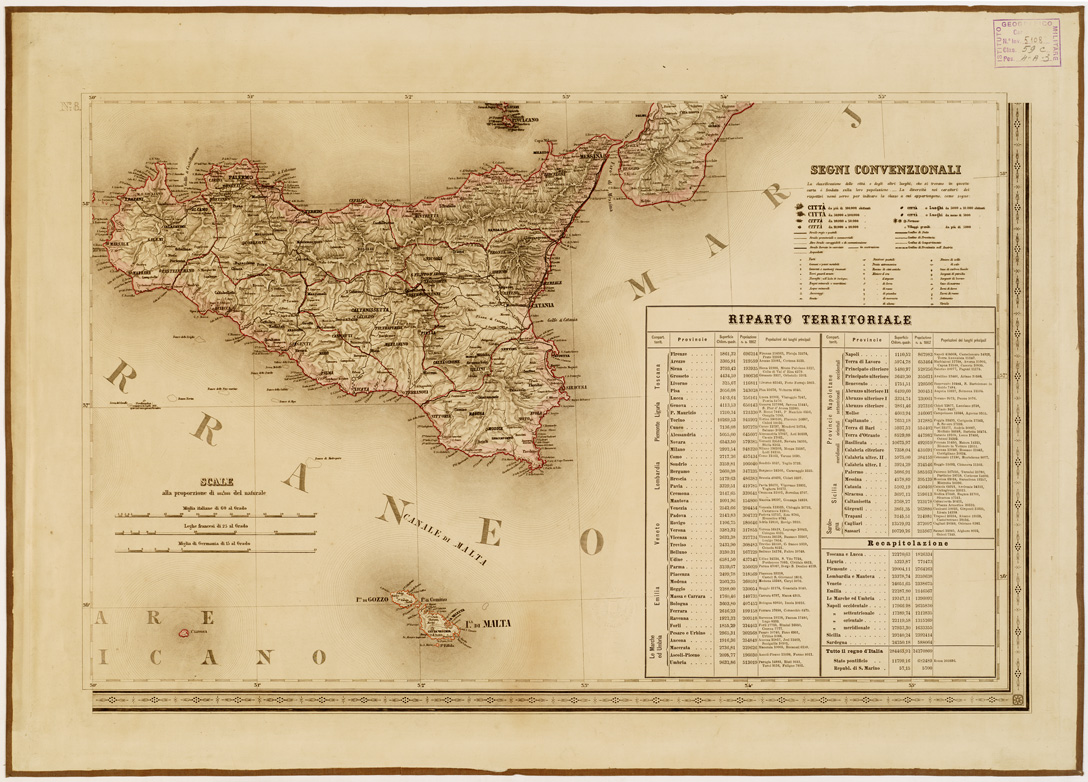 (N:5923) CARTA STRADALE E POSTALE DELL'ITALIA SECONDO LE CARTE E LE OPERE PIUACCREDITATE DEI MODERNI GEOGRAFI - Foglio 8 (B0008014) Carte e stampe antiche: riproduzione a colori su carta (formato A1)
