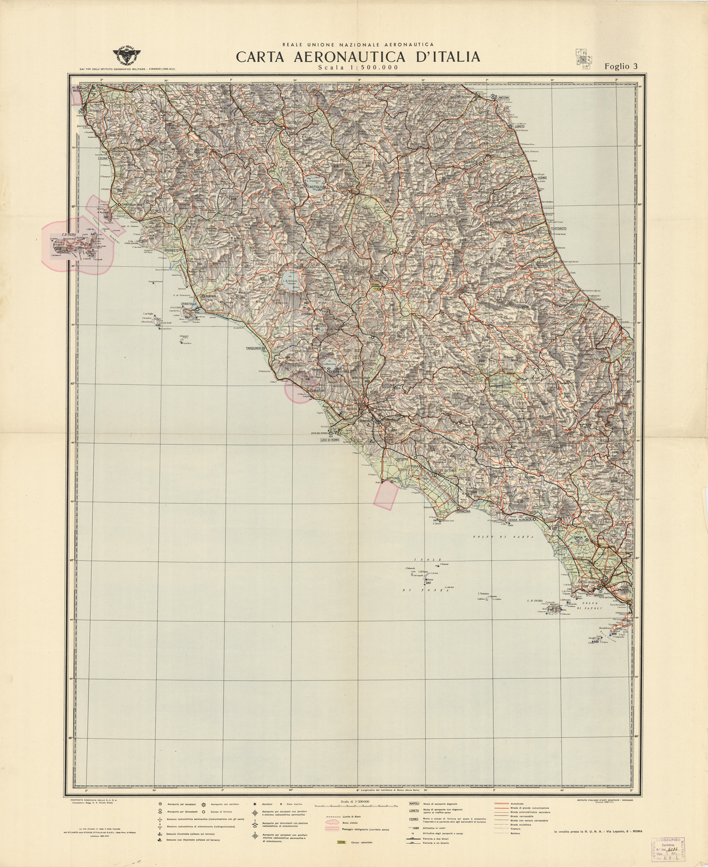 (N:684) CARTA AERONAUTICA D'ITALIA - Foglio 3 (B0008072) Carte e stampe antiche: riproduzione a colori su carta (formato A1)