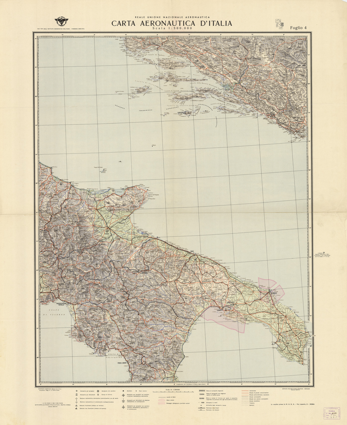(N:686) CARTA AERONAUTICA D'ITALIA - Foglio 4 (B0008074) Carte e stampe antiche: riproduzione a colori su carta (formato A1)