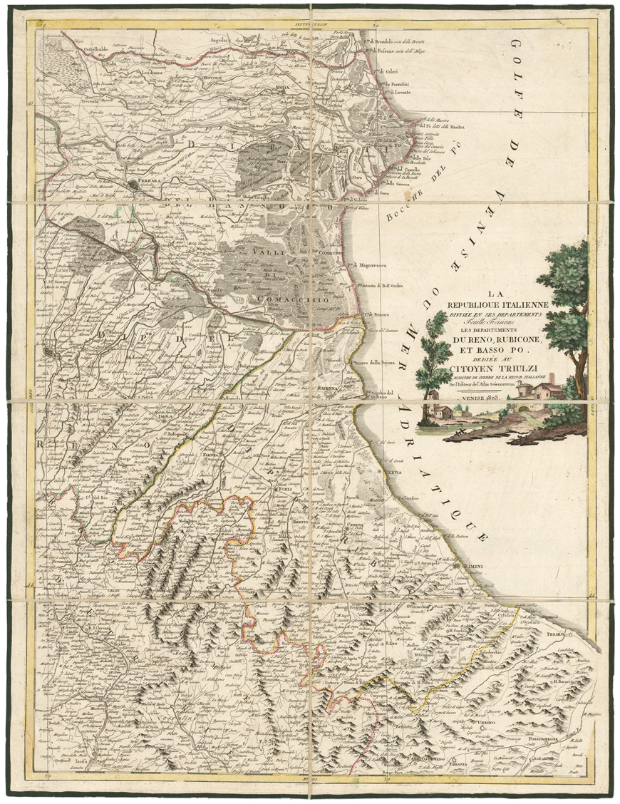 (N:11296) LA REPUBLIQUE ITALIENNE DIVISEE EN SES DEPARTEMENTS - Foglio 3 - Reno-Rubicone-Basso Po (B0008149) Carte e stampe antiche: riproduzione a colori su carta (formato A1)