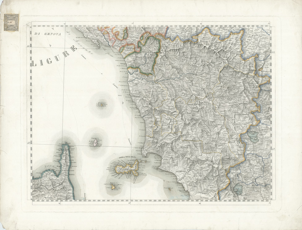 (N:10456) GRAN CARTA D'ITALIA DISEGNATA ED INCISA COLLA SCORTA DELLE OPERE PIU' RECENTI ED ACCREDITATE DI GEOGRAFIA PUBBLICATA PER CURA DI G. CIVELLI E COMP. ... - Foglio 10 - Toscana (B0008297) Carte e stampe antiche: riproduzione a colori su carta (formato A1)