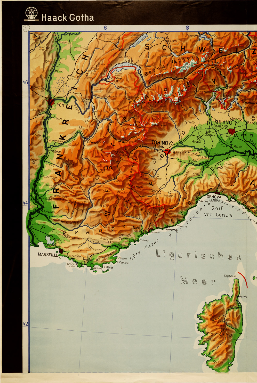 (N:10889) ITALIEN - CARTA FISICA - Foglio 1 (B0008334, B0008335, B8334-35) Carte e stampe antiche: riproduzione a colori su carta (formato A1)