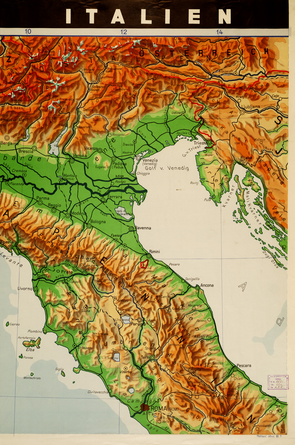 (N:10889) ITALIEN - CARTA FISICA - Foglio 1 (B0008334, B0008335, B8334-35) Carte e stampe antiche: riproduzione a colori su carta (formato A1)