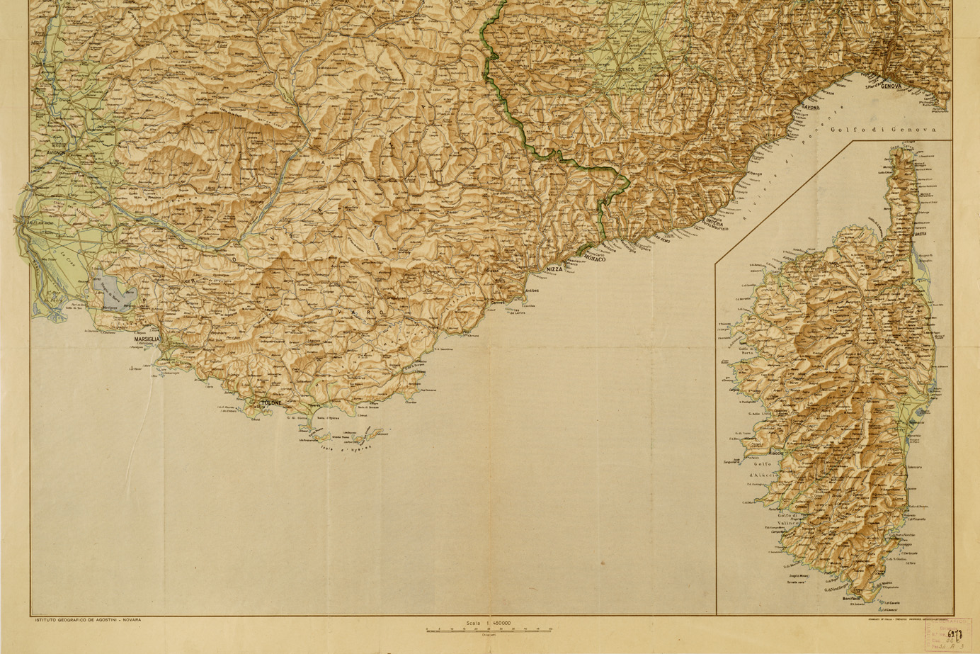 (N:3760) CARTA DELLE ALPI ITALO-FRANCESI E DELLA CORSICA (B0008340, B0008341, B8340-41) Carte e stampe antiche: riproduzione a colori su carta (formato A1)