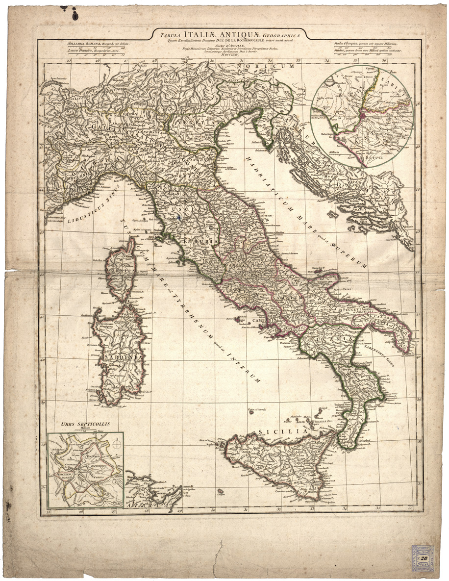 (N:16403) TABULA ITALIAE ANTIQUAE GEOGRAPHICA... (B0008373) Carte e stampe antiche: riproduzione a colori su carta (formato A1)