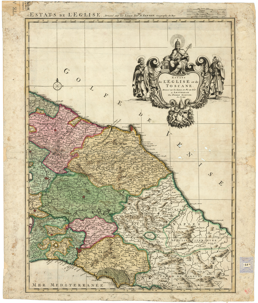 (N:9788) ESTATS DE L'EGLISE ET DE TOSCANE... - Stati della Chiesa e di Toscana... - Parte orientale (B0008376) Carte e stampe antiche: riproduzione a colori su carta (formato A1)