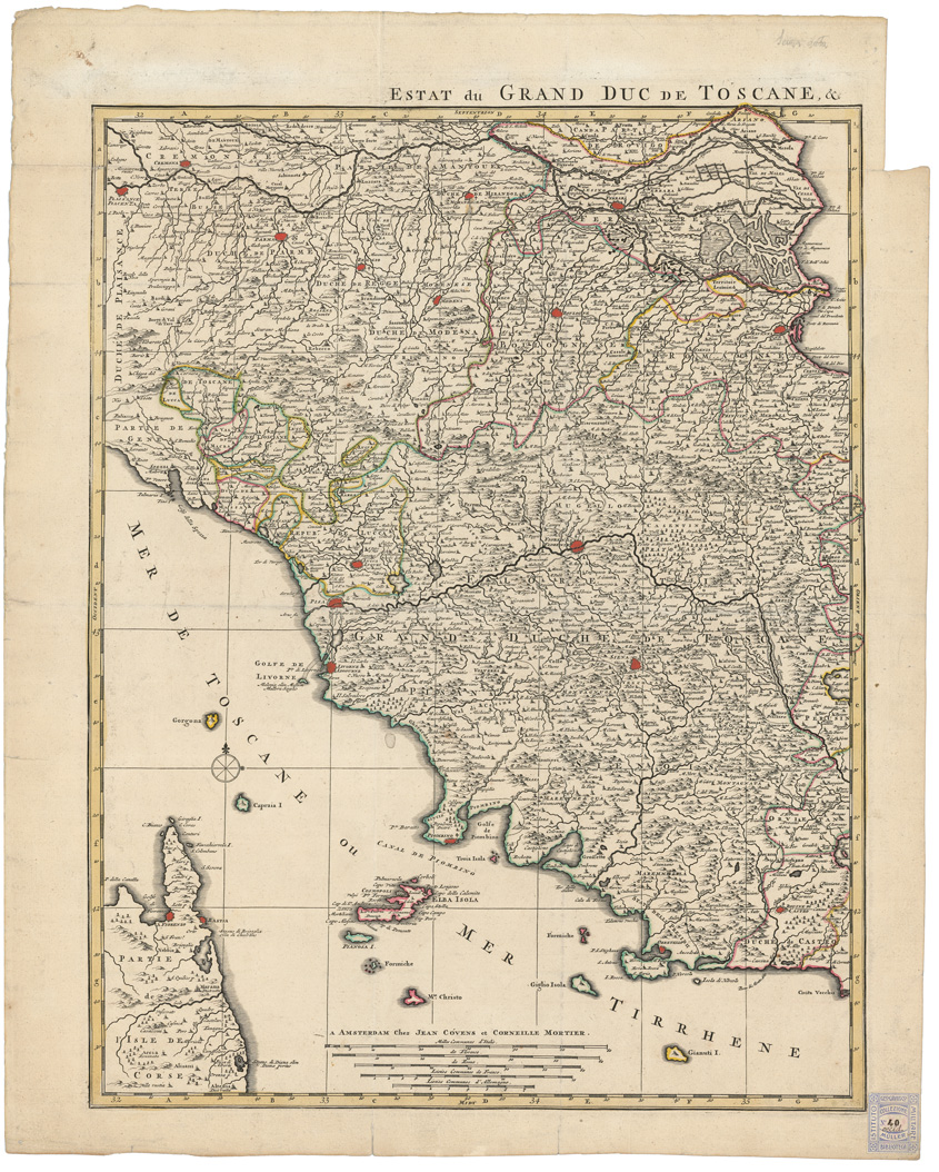 (N:9789) ESTATS DE L'EGLISE ET DE TOSCANE... - ESTAT DU GRAND DUC DE TOSCANE ET ESTAT DE L'EGLISE... - Parte occidentale (B0008378) Carte e stampe antiche: riproduzione a colori su carta (formato A1)