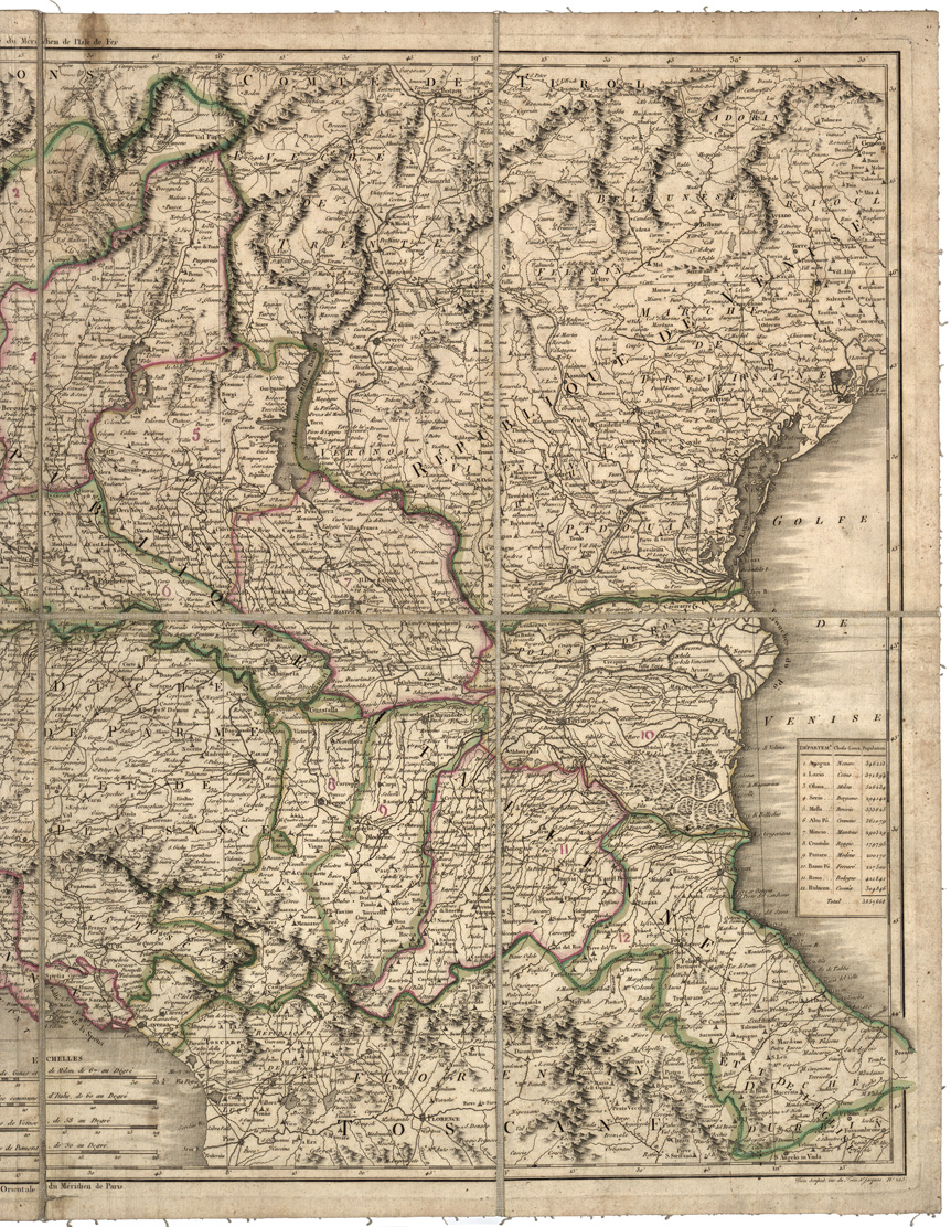 (N:8478) CARTE DE LA REPUBLIQUE ITALIENNE CONSTITUEE PAR LA CONSULTA A LYON LE 6 PLUVIOSE AN X (26 JANVIER 1802). (B0008383, B0008384, B8383-84) Carte e stampe antiche: riproduzione a colori su carta (formato A1)