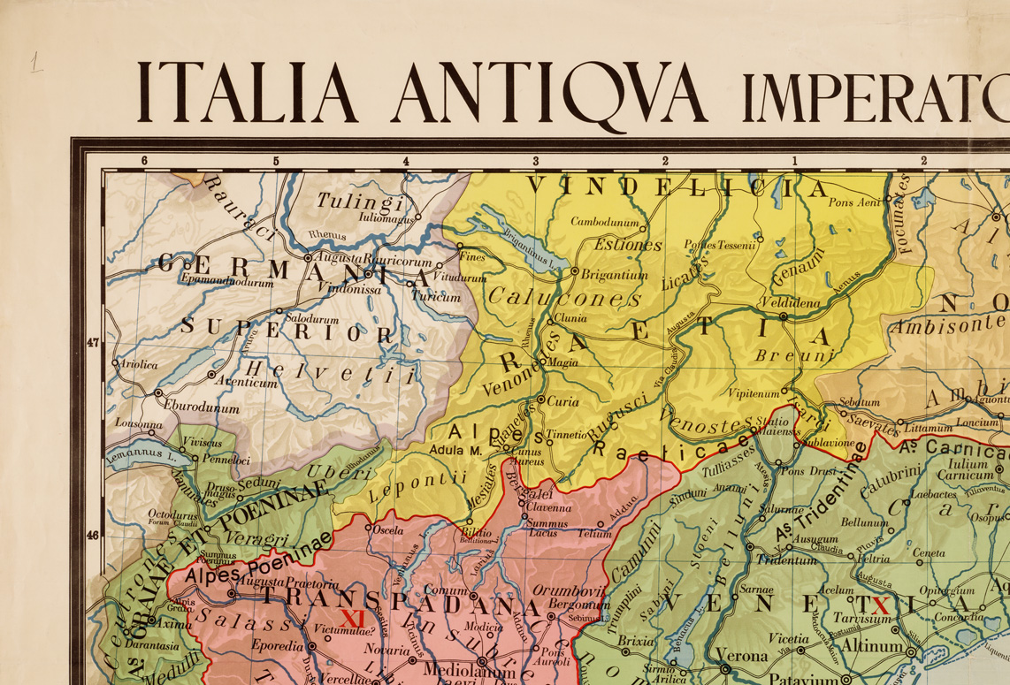 (N:10842) ITALIA ANTIQUA IMPERATORUM ROMANORUM AETATE - Foglio 1 (B0008413, B0008414, B0008415, B0008416, B8413-16) Carte e stampe antiche: riproduzione a colori su carta (formato A1)