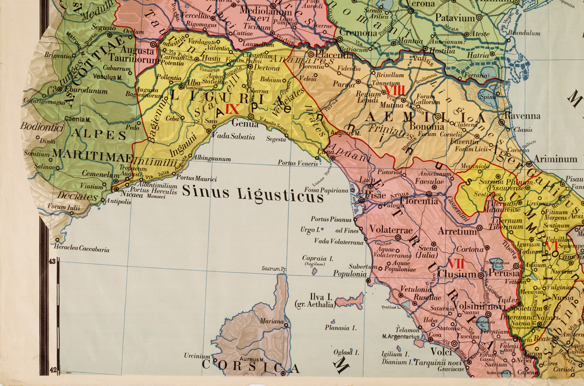 (N:10842) ITALIA ANTIQUA IMPERATORUM ROMANORUM AETATE - Foglio 1 (B0008413, B0008414, B0008415, B0008416, B8413-16) Carte e stampe antiche: riproduzione a colori su carta (formato A1)