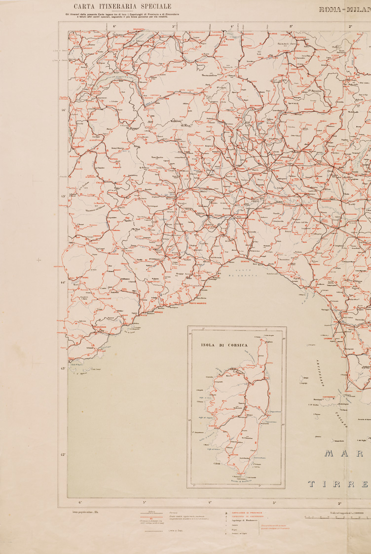 (N:5589) CARTA ITINERARIA SPECIALE D'ITALIA CON Tavola POLIOMETRICA - Foglio 1 - Roma-Milano (B0008424, B0008425, B8424-25) Carte e stampe antiche: riproduzione a colori su carta (formato A1)