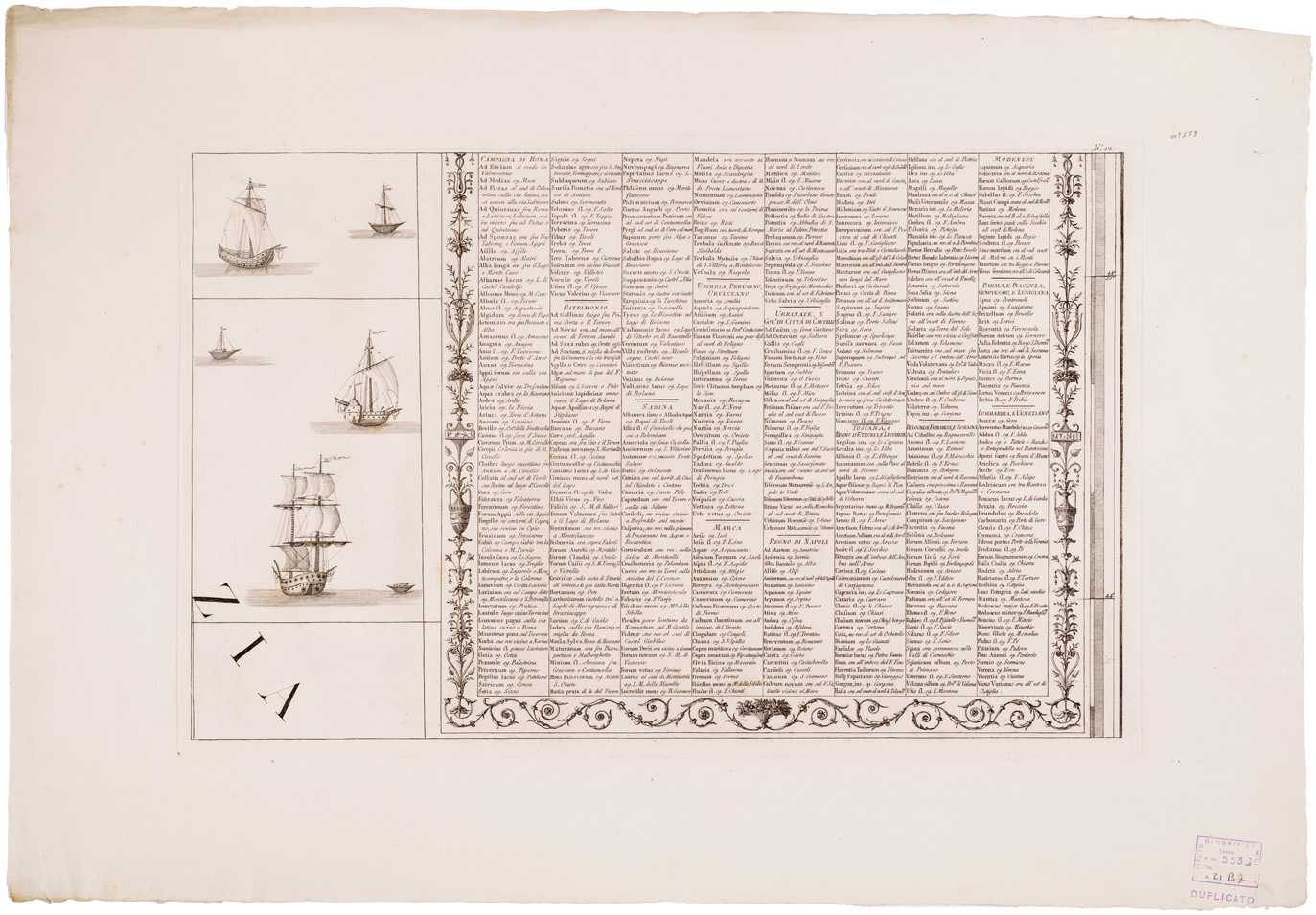 (N:11628) LO STATO ECCLESIASTICO DIVISO NELLE SUE LEGAZIONI E DELEGAZIONI... - Foglio 12 - Indice dei toponimi (B0008439) Carte e stampe antiche: riproduzione a colori su carta (formato A1)