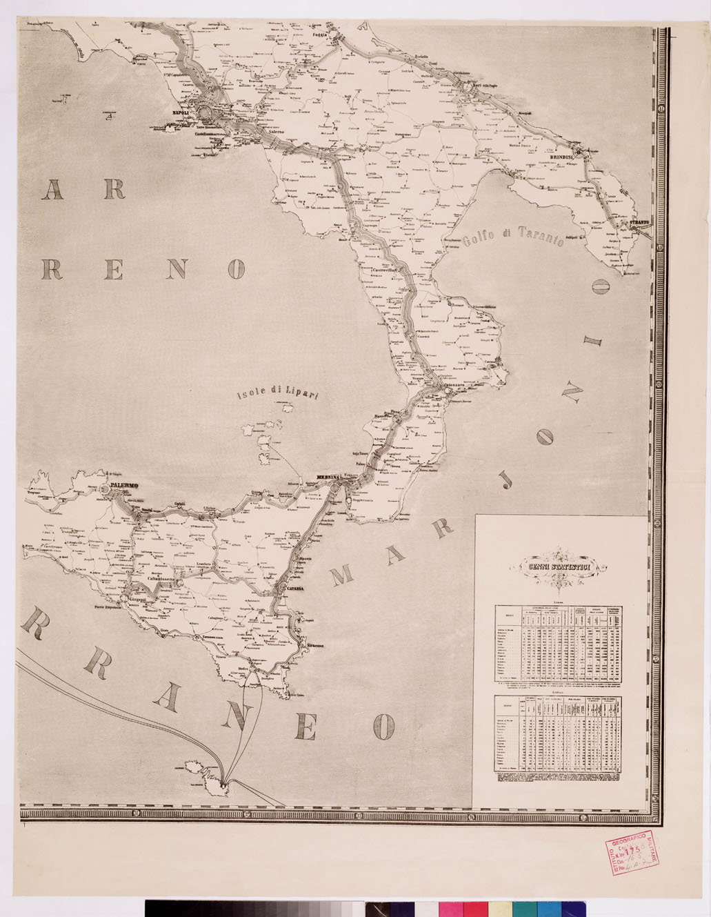 (N:3778) CARTA DELLE COMUNICAZIONI TELEGRAFICHE DEL REGNO D'ITALIA PUBBLICATA DALLA DIREZIONE GENERALE DEI TELEGRAFI. ROMA 1 MAGGIO 1880. - Foglio 4 (B0008693) Carte e stampe antiche: riproduzione a colori su carta (formato A1)