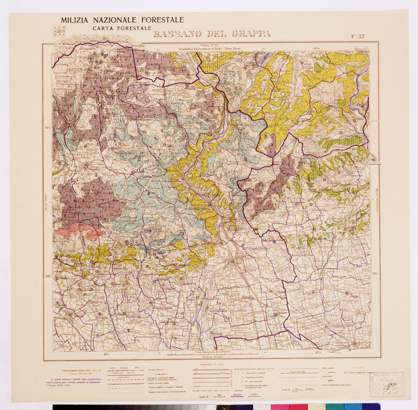 (N:4740) CARTA FORESTALE DEL REGNO D'ITALIA... - Foglio 37 BASSANO DEL GRAPPA (B0008805) Carte e stampe antiche: riproduzione a colori su carta (formato A1)