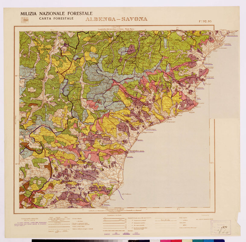 (N:4812) CARTA FORESTALE DEL REGNO D'ITALIA... - Foglio 92-93 ALBENGA - SAVONA (B0008870) Carte e stampe antiche: riproduzione a colori su carta (formato A1)