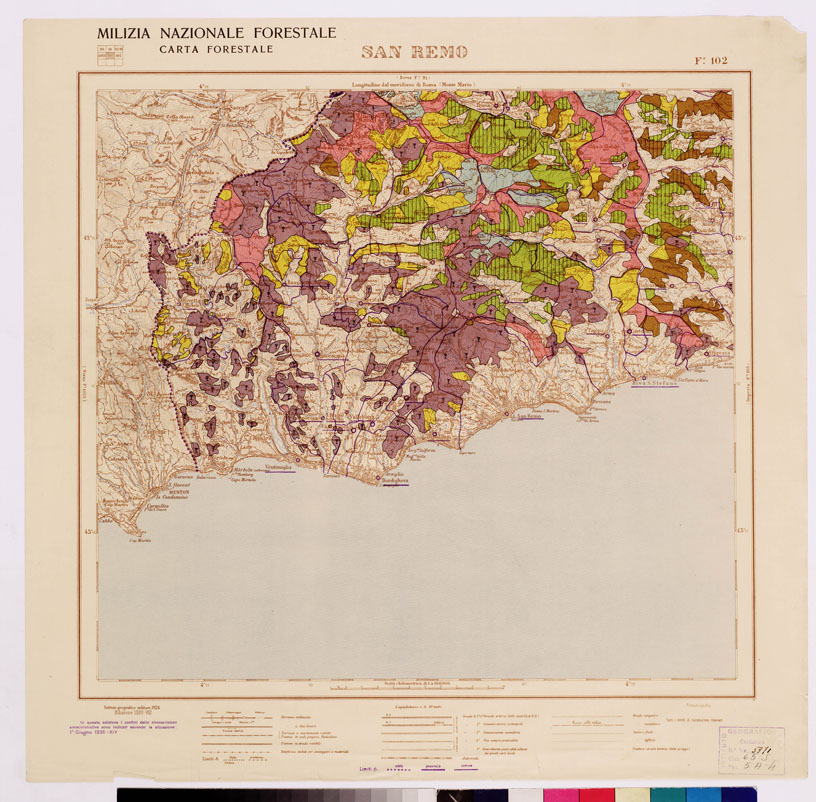 (N:4548) CARTA FORESTALE DEL REGNO D'ITALIA... - Foglio 102 SAN REMO (B0008878) Carte e stampe antiche: riproduzione a colori su carta (formato A1)