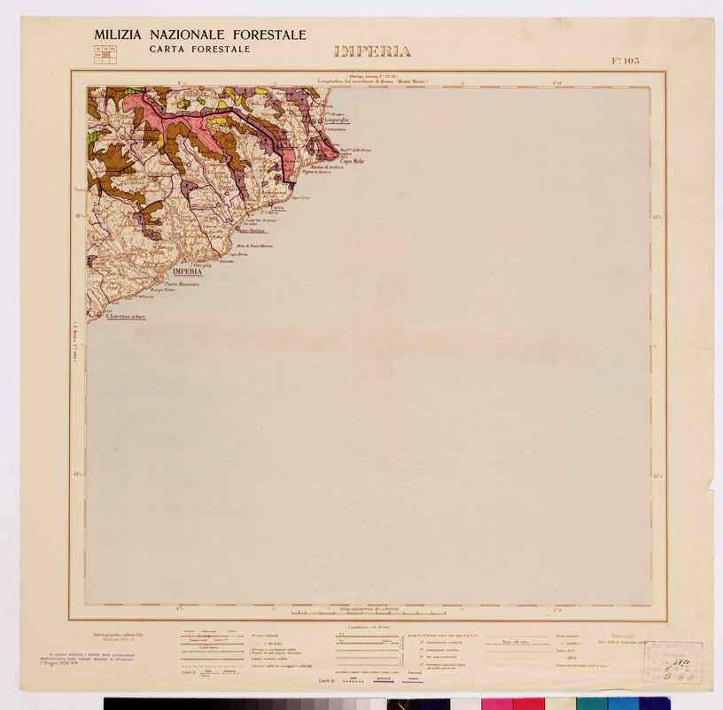 (N:4549) CARTA FORESTALE DEL REGNO D'ITALIA... - Foglio 103 IMPERIA (B0008879) Carte e stampe antiche: riproduzione a colori su carta (formato A1)