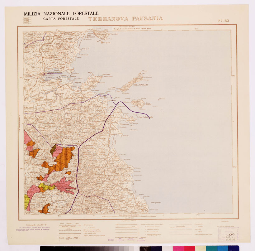 (N:4632) CARTA FORESTALE DEL REGNO D'ITALIA... - Foglio 182 TERRANOVA PAUSANIA (B0008953) Carte e stampe antiche: riproduzione a colori su carta (formato A1)