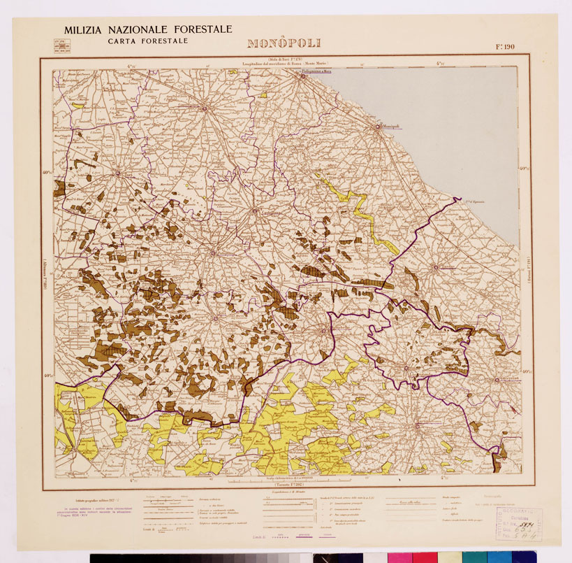 (N:4641) CARTA FORESTALE DEL REGNO D'ITALIA... - Foglio 190 MONOPOLI (B0008961) Carte e stampe antiche: riproduzione a colori su carta (formato A1)