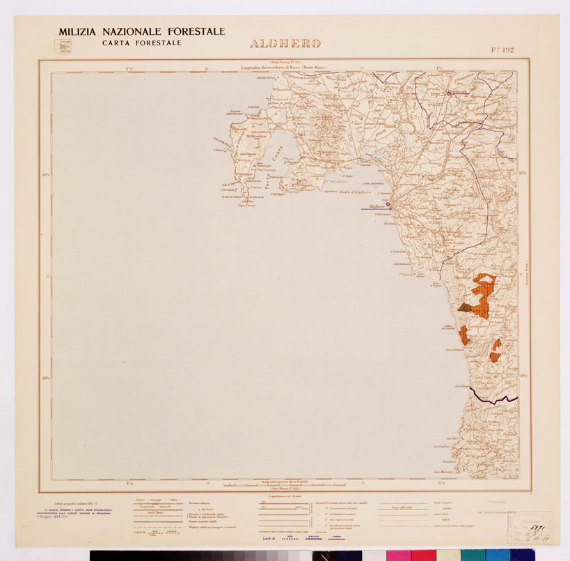 (N:4643) CARTA FORESTALE DEL REGNO D'ITALIA... - Foglio 192 ALGHERO (B0008963) Carte e stampe antiche: riproduzione a colori su carta (formato A1)