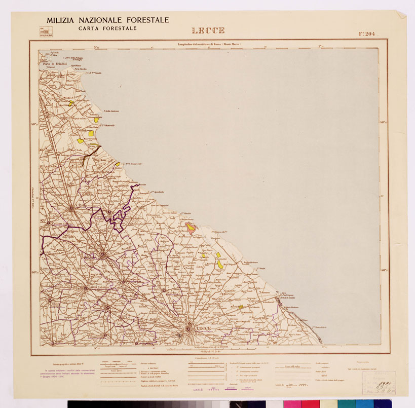 (N:4657) CARTA FORESTALE DEL REGNO D'ITALIA... - Foglio 204 LECCE (B0008975) Carte e stampe antiche: riproduzione a colori su carta (formato A1)