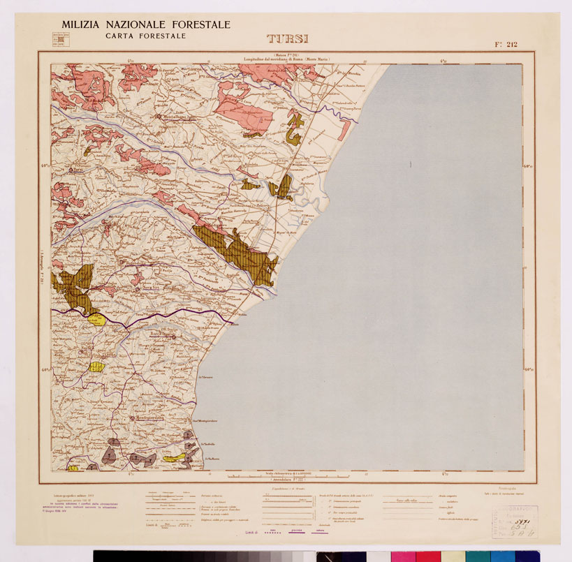 (N:4665) CARTA FORESTALE DEL REGNO D'ITALIA... - Foglio 212 TURSI (B0008982) Carte e stampe antiche: riproduzione a colori su carta (formato A1)