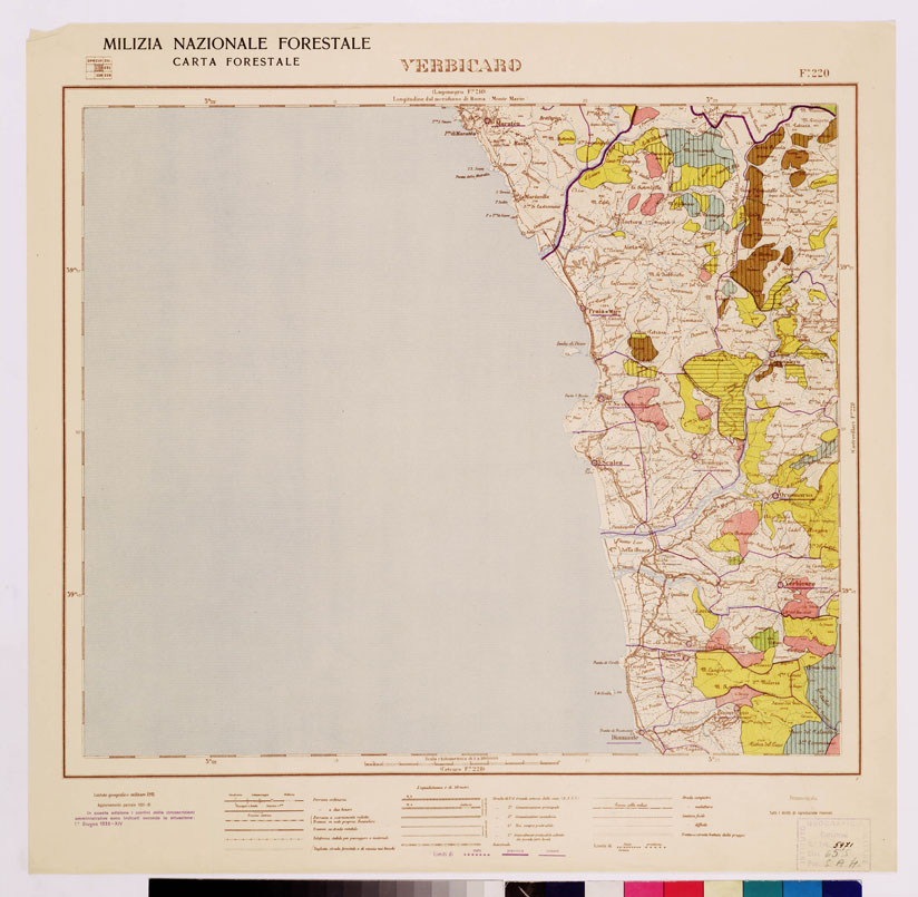 (N:4673) CARTA FORESTALE DEL REGNO D'ITALIA... - Foglio 220 VERBICARO (B0008989) Carte e stampe antiche: riproduzione a colori su carta (formato A1)