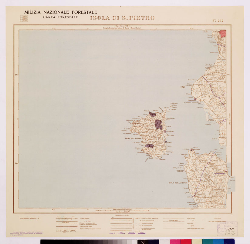 (N:4686) CARTA FORESTALE DEL REGNO D'ITALIA... - Foglio 232 ISOLA DI S. PIETRO (B0009001) Carte e stampe antiche: riproduzione a colori su carta (formato A1)