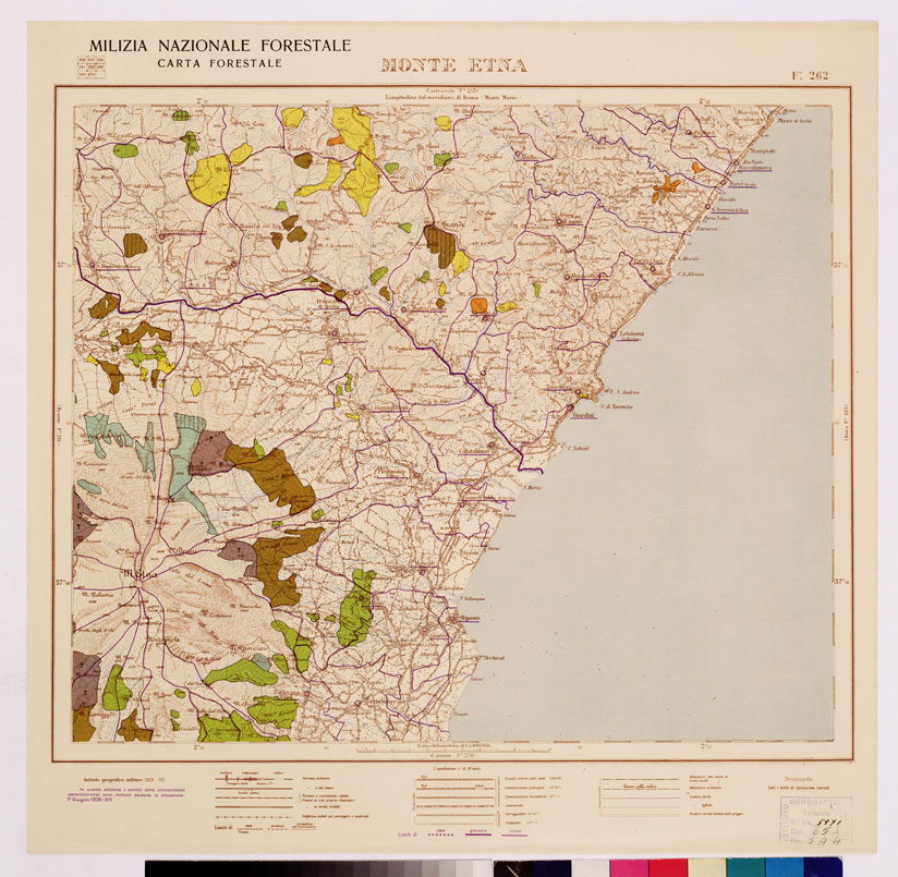 (N:4718) CARTA FORESTALE DEL REGNO D'ITALIA... - Foglio 262 MONTE ETNA (B0009029) Carte e stampe antiche: riproduzione a colori su carta (formato A1)