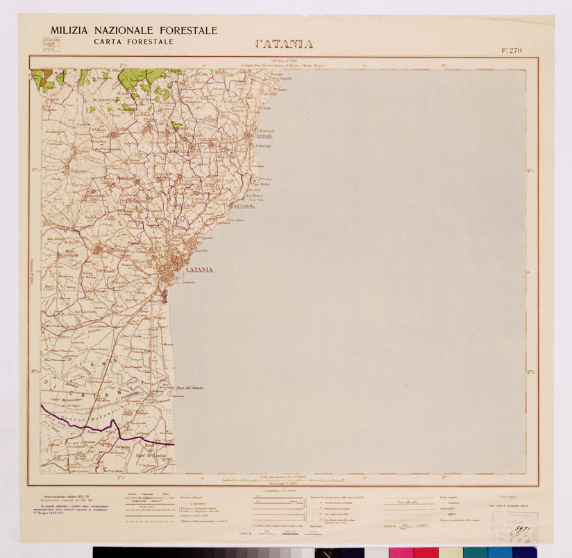 (N:4725) CARTA FORESTALE DEL REGNO D'ITALIA... - Foglio 269 CATANIA (B0009036) Carte e stampe antiche: riproduzione a colori su carta (formato A1)