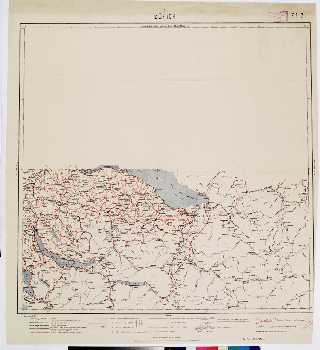 (N:5635) CARTA LOGISTICA D'ITALIA - Foglio 3 ZURICH (B0009043) Carte e stampe antiche: riproduzione a colori su carta (formato A1)