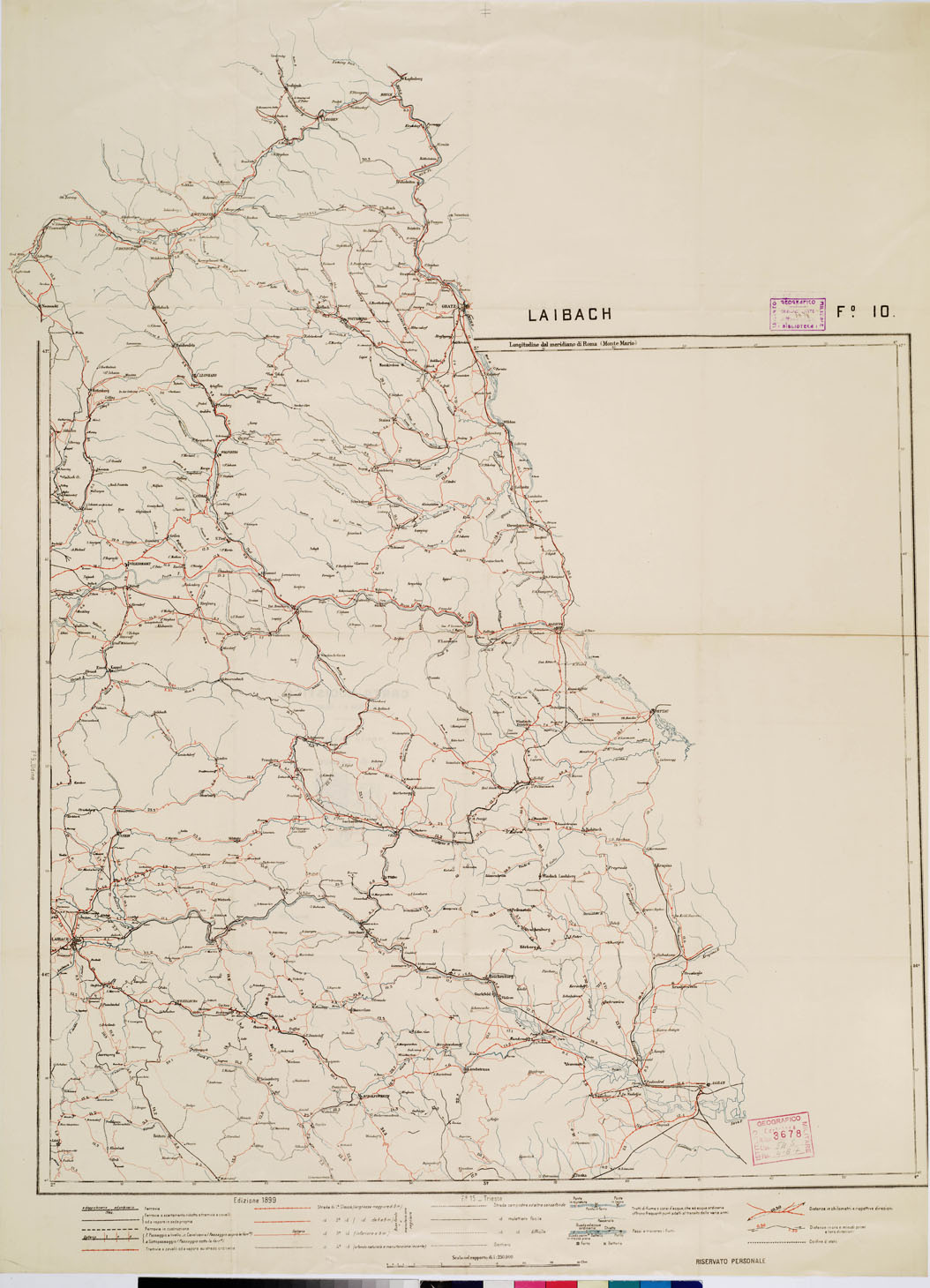 (N:5601) CARTA LOGISTICA D'ITALIA - Foglio 10 LAIBACH (B0009050) Carte e stampe antiche: riproduzione a colori su carta (formato A1)