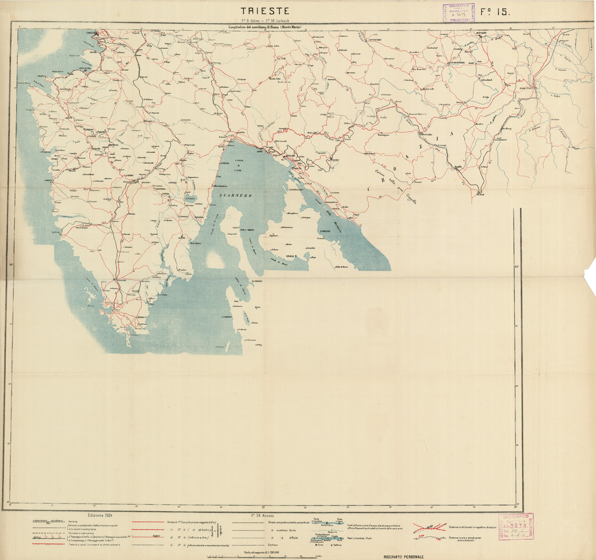 (N:5608) CARTA LOGISTICA D'ITALIA - Foglio 15 TRIESTE (B0009059) Carte e stampe antiche: riproduzione a colori su carta (formato A1)