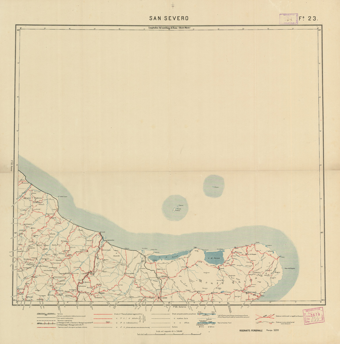(N:5625) CARTA LOGISTICA D'ITALIA - Foglio 23 SAN SEVERO (B0009075) Carte e stampe antiche: riproduzione a colori su carta (formato A1)
