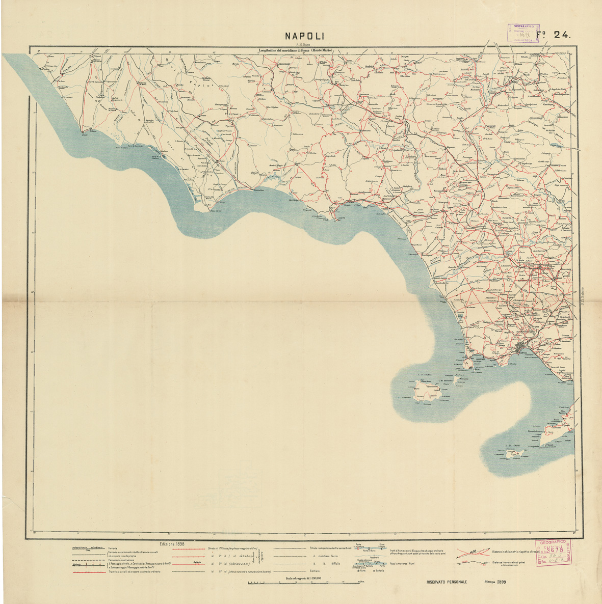 (N:5627) CARTA LOGISTICA D'ITALIA - Foglio 24 NAPOLI (B0009077) Carte e stampe antiche: riproduzione a colori su carta (formato A1)