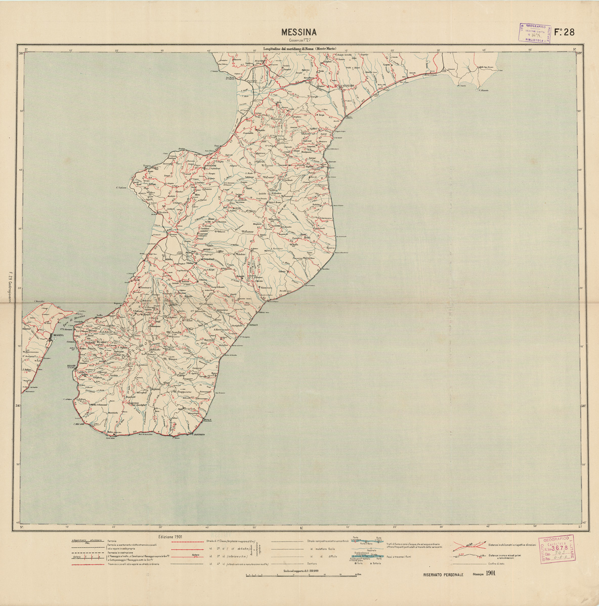 (N:5631) CARTA LOGISTICA D'ITALIA - Foglio 28 MESSINA (B0009081) Carte e stampe antiche: riproduzione a colori su carta (formato A1)