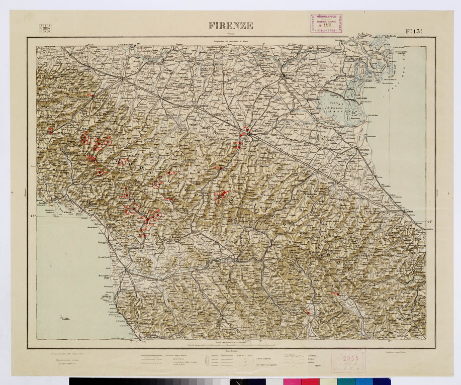 (N:1049) CARTA D'ITALIA CON LE INDICAZIONI DELLE CENTRALI PER LA PRODUZIONE DI ENERGIA ELETTRICA, ESISTENTI ED IN COSTRUZIONE A TUTTO LANNO 1920 - Foglio 13 FIRENZE (B0009105) Carte e stampe antiche: riproduzione a colori su carta (formato A1)