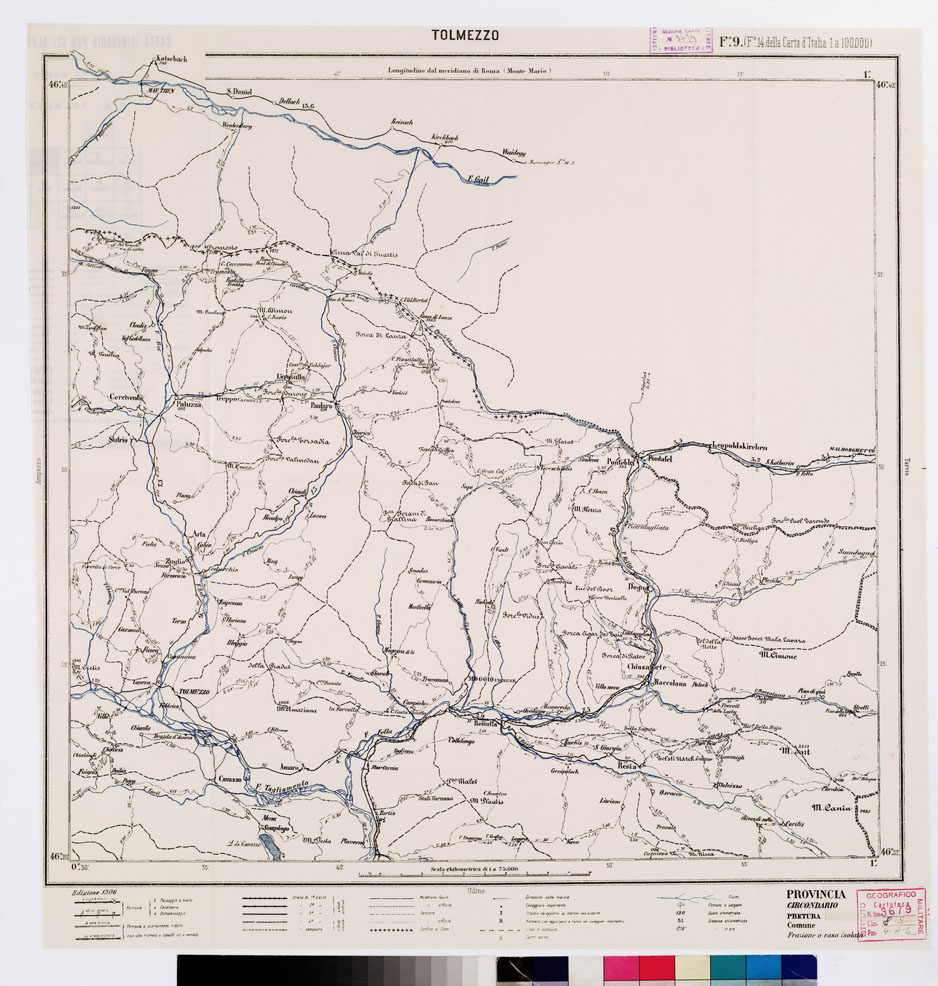 (N:5561) CARTA ITINERARIA PER GLI ALPINI - Foglio 9 TOLMEZZO... (B0009150) Carte e stampe antiche: riproduzione a colori su carta (formato A1)