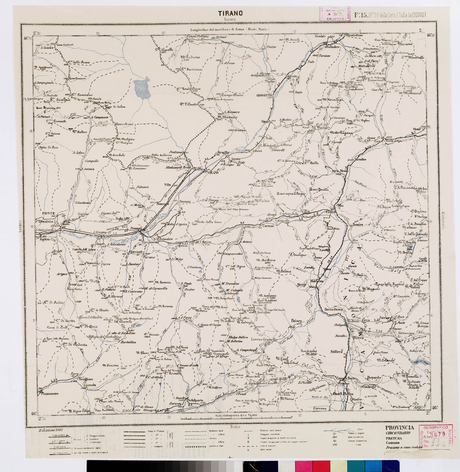 (N:5511) CARTA ITINERARIA PER GLI ALPINI - Foglio 15 TIRANO (BORMIO) (B0009156) Carte e stampe antiche: riproduzione a colori su carta (formato A1)