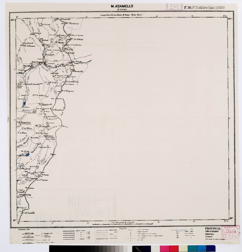 (N:5512) CARTA ITINERARIA PER GLI ALPINI - Foglio 16 M. ADAMELLO (M. CEVEDALE) (B0009157) Carte e stampe antiche: riproduzione a colori su carta (formato A1)