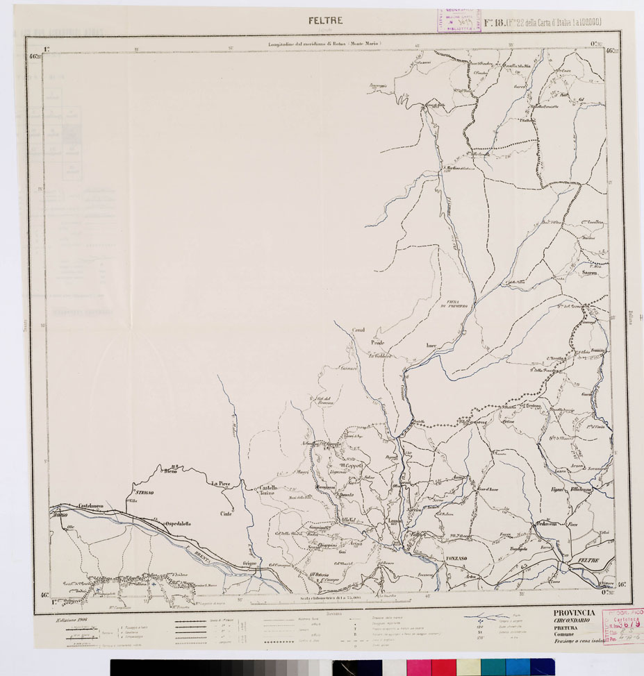 (N:5514) CARTA ITINERARIA PER GLI ALPINI - Foglio 18 FELTRE (B0009159) Carte e stampe antiche: riproduzione a colori su carta (formato A1)