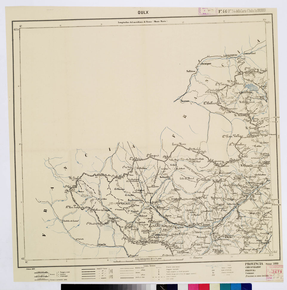 (N:5543) CARTA ITINERARIA PER GLI ALPINI - Foglio 44 OULX (B0009185) Carte e stampe antiche: riproduzione a colori su carta (formato A1)