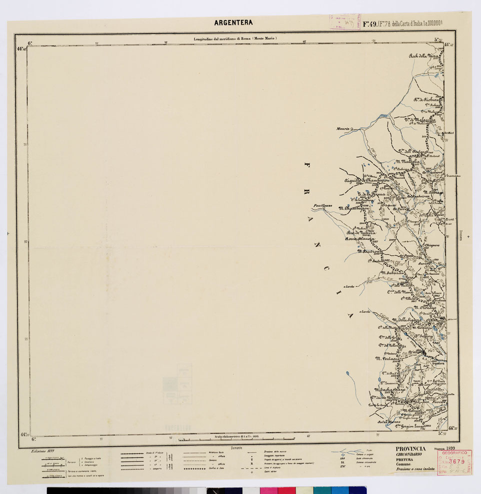 (N:5548) CARTA ITINERARIA PER GLI ALPINI - Foglio 49 ARGENTERA (B0009190) Carte e stampe antiche: riproduzione a colori su carta (formato A1)