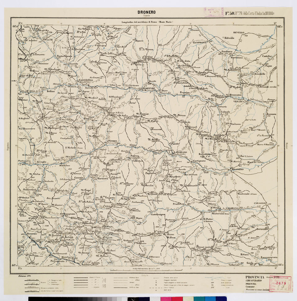 (N:5550) CARTA ITINERARIA PER GLI ALPINI - Foglio 50 DRONERO (PINEROLO) (B0009191) Carte e stampe antiche: riproduzione a colori su carta (formato A1)
