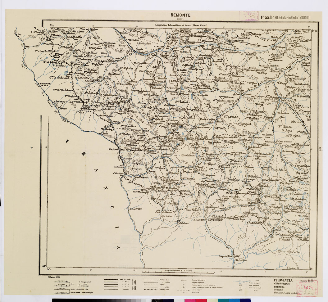 (N:5553) CARTA ITINERARIA PER GLI ALPINI - Foglio 53 DEMONTE (DRONERO) (B0009194) Carte e stampe antiche: riproduzione a colori su carta (formato A1)