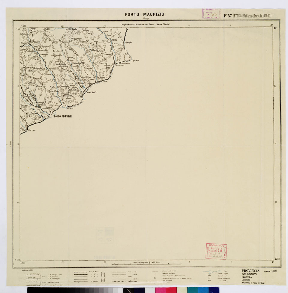 (N:5557) CARTA ITINERARIA PER GLI ALPINI - Foglio 57 PORTO AZZURRO (ALBENGA) (B0009198) Carte e stampe antiche: riproduzione a colori su carta (formato A1)