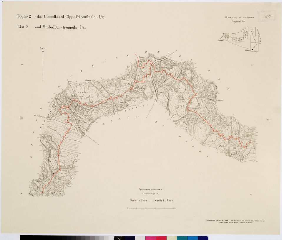 (N:15244) RILIEVO DELLA LINEA DI CONFINE DELLO STATO DI FIUME - Foglio 2 DAL CIPPO II/23 AL CIPPO TRICONFINALE (B0009201) Carte e stampe antiche: riproduzione a colori su carta (formato A1)